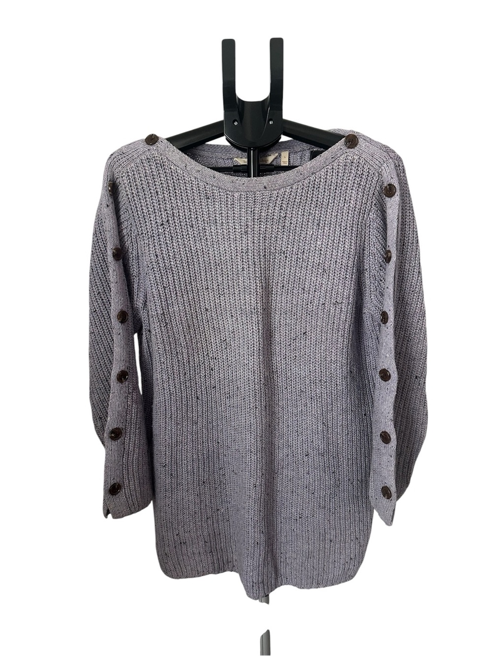 Soft Surroundings Shaker Stitch Sweater Women's Large Purple Tunic Silk Wool